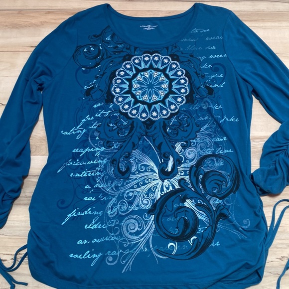 Bobbie Brooks 1X Blue Long Sleeve Blouse - Picture 7 of 10